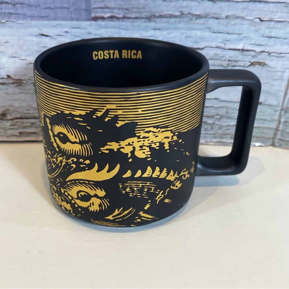 Starbucks Costa Rica Coffee Cup Mug 2016 Matte Black Gold Fish Stamp 14 oz